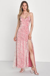 Forever Dreamy Pink Floral Organza Backless Maxi Dress