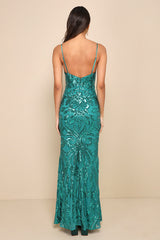 Made for Magic Teal Green Sequin Mermaid Maxi Dress