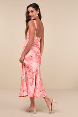 Romantic Whims Pink Floral Print Organza Sleeveless Slip Dress