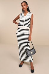 Exemplary Chicness Ivory Striped Sweater Knit Midi Skirt