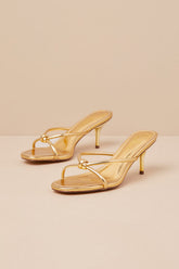 Victoire Gold Knotted Strappy High Heel Slide Sandals
