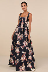 Elegant Pick Navy Blue Floral Sleeveless Bustier Maxi Dress