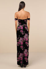 Enchanting You Black Burnout Velvet Off-the-Shoulder Maxi Dress