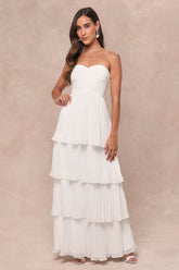 Seriously Sensational White Strapless Tiered Maxi Dress