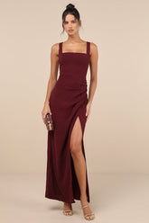 Glamorous Disposition Burgundy Ruched Maxi Dress