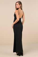 Completely Regal Black Rhinestone Sleeveless Column Maxi Dress