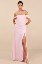 Magical Magnetism Light Pink Off-the-Shoulder Maxi Dress