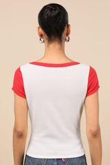 Jessie White and Red Ribbed Knit Crew Neck Baby Tee