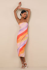 Jaylah Lavender Multi Mesh Strapless Midi Dress