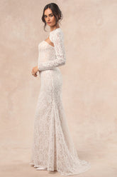 Neska White and Beige Lace Maxi Dress and Shrug Set