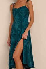 Loveliest Looks Emerald Green Jacquard Tie-Strap Midi Dress
