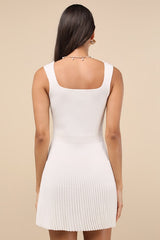 Audie Ivory Ribbed Knit Sleeveless Sweater Mini Dress