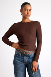 Karlee Brown Ribbed Knit Long Sleeve Sweater Top