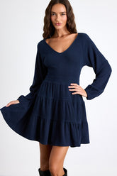 Adorable Option Dark Navy Long Sleeve Mini Sweater Dress