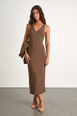 Marvelous Match Brown Knit Two-Piece Midi Dress & Sweater Set
