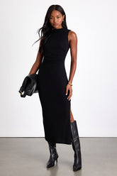 Zephine Black Sleeveless Sweater Midi Dress
