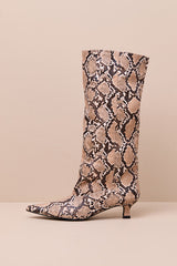 Alexandria Snake Knee-High Kitten Heel Boots