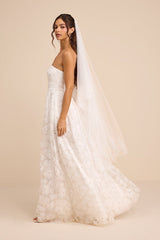 Elysande White Embroidered Beaded Strapless Maxi Dress