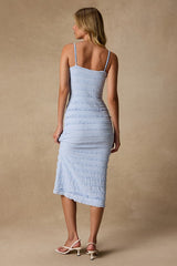 Avia Light Blue Textured Ruffled Midi Dress
