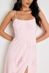 Abundant Charm Blush Pink 3D Floral Applique Maxi Dress