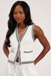 Rennie Ivory Striped Button-Front Sweater Top