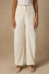 Merritt Cream Twill Button-Snap Hem Barrel Leg Pants