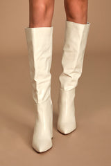Katari Off White Pointed-Toe Knee High Boots