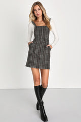 Plaid to Be Yours Black and White Plaid Pinafore Mini Dress
