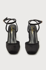 Izzori Black Velvet Square Toe Ankle Strap Heels