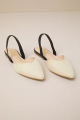 Mae Beige and Black Suede Pointed-Toe Slingback Flats