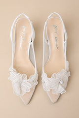 SB-Petra Ivory Mesh Satin Floral Rhinestone Slingback Pumps