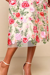 Endless Praise Beige Floral Embroidered Strapless Midi Dress