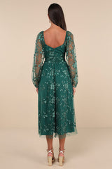 Darling Charisma Emerald Mesh Embroidered Midi Dress