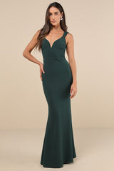 Alluring Temptation Emerald Backless Ruched Mermaid Maxi Dress