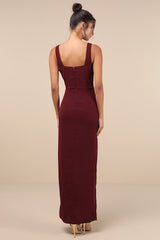 Glamorous Disposition Burgundy Ruched Maxi Dress