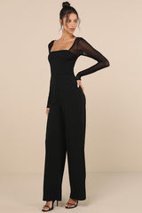 Lovingly Yours Black Mesh Long Sleeve Jumpsuit