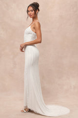Stunning Vow White Beaded Sequin Maxi Dress