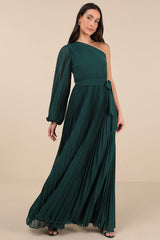 Divine Charm Emerald Green One-Shoulder Maxi Dress