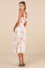Shela Ivory Floral Jacquard Tiered Midi Dress