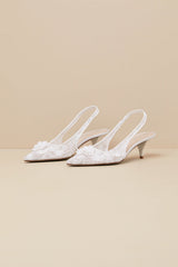SB-Dian Ivory 3D Floral Pointed-Toe Slingback Pumps