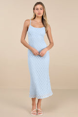 Lucky Girl Light Blue Sleeveless Lace Midi Dress