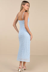Lucky Girl Light Blue Sleeveless Lace Midi Dress