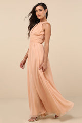 Sintra Peach Pleated Backless Maxi Dress