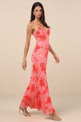 Ilaria Pink Floral Burnout Maxi Dress
