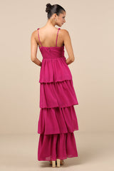 Olimpia Berry Pink Ruffled Tiered Maxi Dress