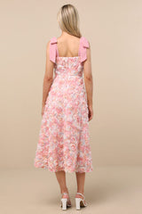 Tarina Pink Multi 3D Rosette Tie-Strap Midi Dress