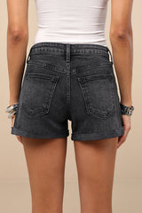 Adisa Washed Black Cuffed Denim Shorts