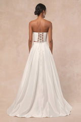 Angelica White Satin Strapless Three-Piece Maxi Dress