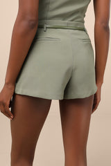 Gracinda Sage Belted Mid-Rise Micro Shorts