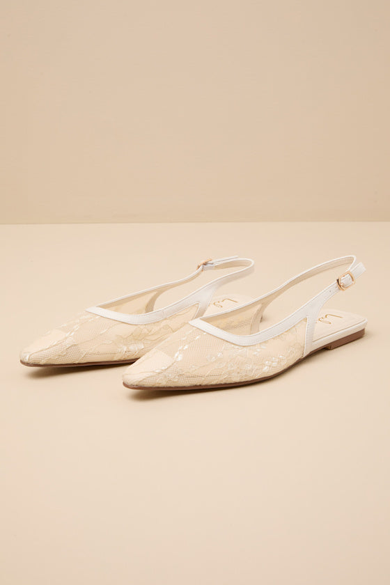 Cepheus Cream Mesh Embroidered Slingback Flats
